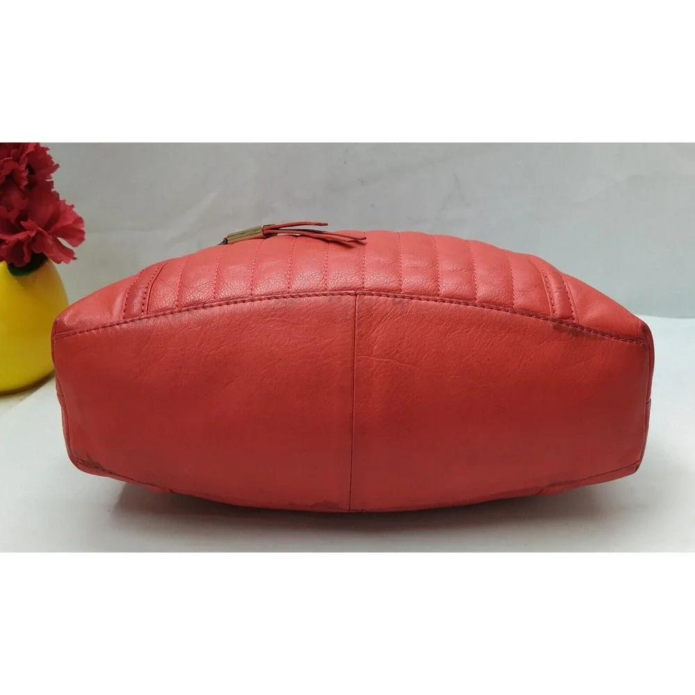 B. Makowsky Red Leather Quilted Chain Strap Zipper Hobo Shoulder Bag